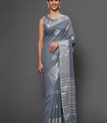 Metallic Grey Tissue Silk Silver Zari Floral Motifs Saree With Blouse Piece
