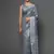 Metallic Grey Tissue Silk Silver Zari Floral Motifs Saree With Blouse Piece