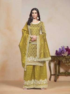 Mehendi embroidered gold crush semi stitched salwar suit 1