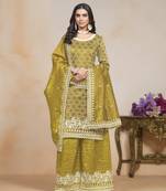 Mehendi embroidered gold crush semi stitched salwar suit