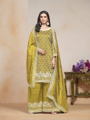 Mehendi embroidered gold crush semi stitched salwar suit 2