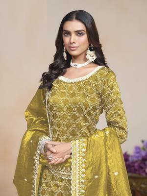 Mehendi embroidered gold crush semi stitched salwar suit 3