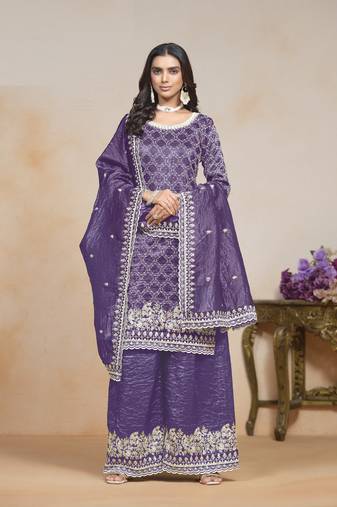 Lavender embroidered gold crush semi stitched salwar suit