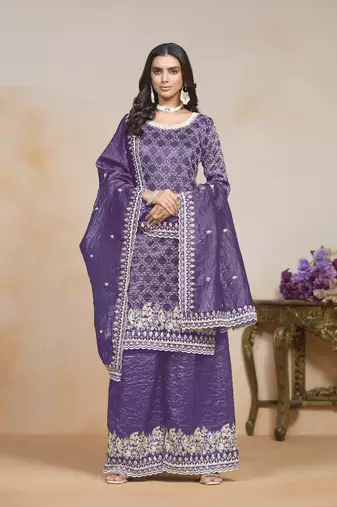 Lavender embroidered gold crush semi stitched salwar suit