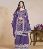 Lavender embroidered gold crush semi stitched salwar suit