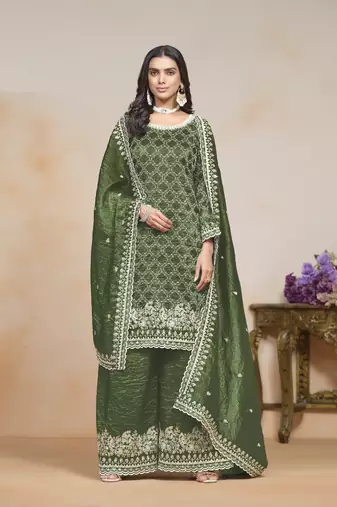 Green embroidered gold crush salwar suit
