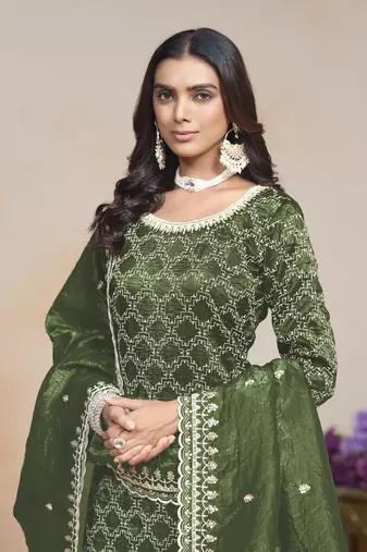 Green embroidered gold crush salwar suit