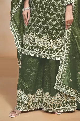 Green embroidered gold crush salwar suit