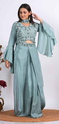 Multicolour crop top with dupatta with hand embroidery 1