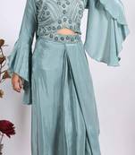 Multicolour crop top with dupatta with hand embroidery