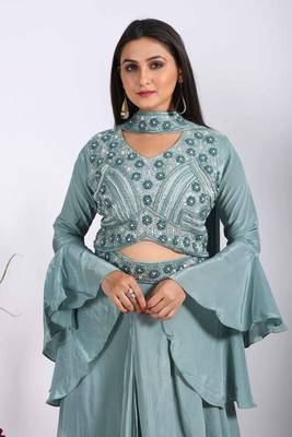 Multicolour crop top with dupatta with hand embroidery 2