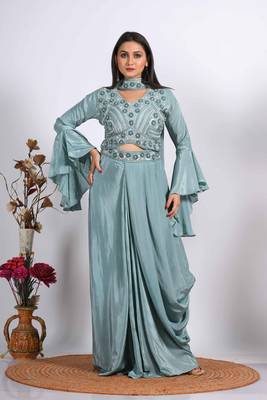 Multicolour crop top with dupatta with hand embroidery 3