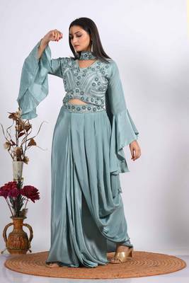 Multicolour crop top with dupatta with hand embroidery 4