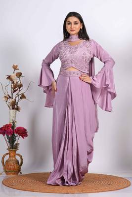 Dark purple crop top with dupatta with HAND EMBROIDERY 1
