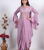 Dark purple crop top with dupatta with HAND EMBROIDERY