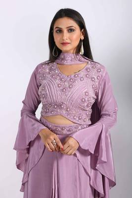 Dark purple crop top with dupatta with HAND EMBROIDERY 2