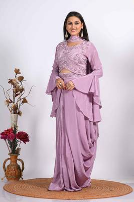 Dark purple crop top with dupatta with HAND EMBROIDERY 3