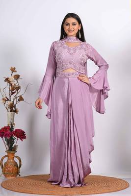 Dark purple crop top with dupatta with HAND EMBROIDERY 4