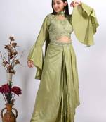 Green crop top with dupatta with hand embroidery