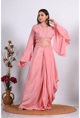 Peach crop top with dupatta with hand embroidery 1