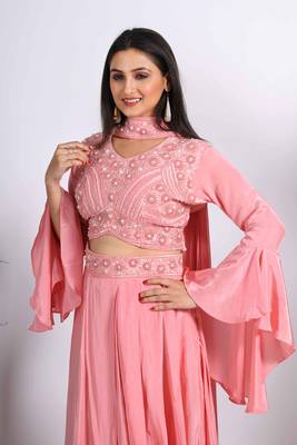Peach crop top with dupatta with hand embroidery 2