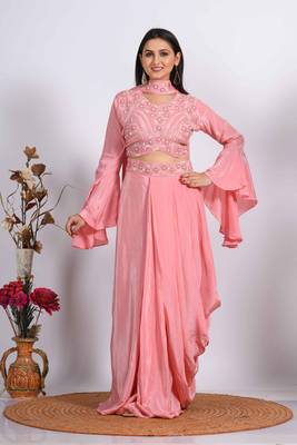 Peach crop top with dupatta with hand embroidery 3