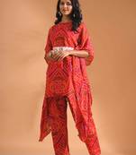 Red kaftan set  with printed
