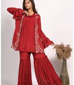 Red jacket with sharara set with hand embroidery