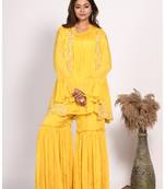 Yellow jacket with sharara set with hand embroidery