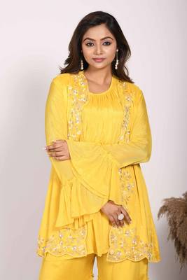 Yellow jacket with sharara set with hand embroidery 2