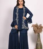 Blue jacket with sharara set with hand embroidery