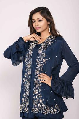 Blue jacket with sharara set with hand embroidery 2