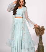 Blue crop top with jacket with hand embroidery