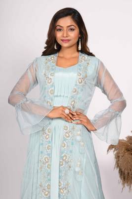 Blue crop top with jacket with hand embroidery 2