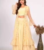 Yellow crop top with jacket with hand embroidery