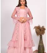 Pink crop top with jacket with hand embroidery