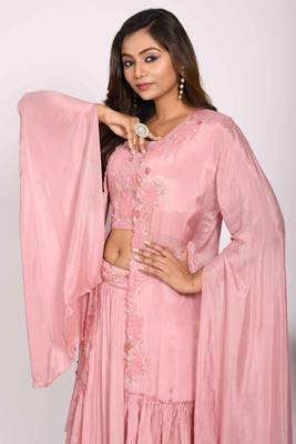 Light pink crop top with long jacket with hand embroidery 2