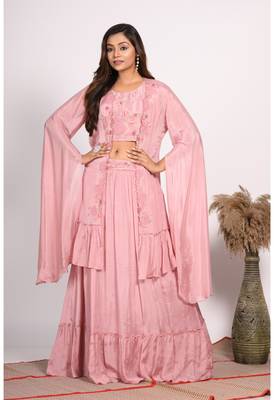 Light pink crop top with long jacket with hand embroidery 4