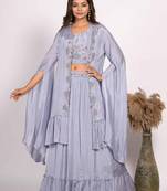 Grey crop top with long jacket with hand embroidery