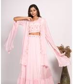 Pink crop top with long jacket with hand embroidery