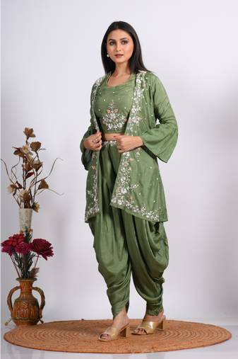Green Crop Top With Jacket With Punjabi Salwar Suit