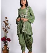 Green Crop Top With Jacket With Punjabi Salwar Suit