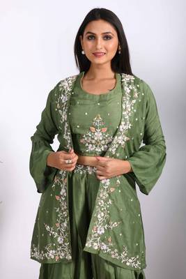 Green Crop Top With Jacket With Punjabi Salwar Suit 2