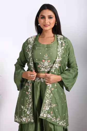 Green Crop Top With Jacket With Punjabi Salwar Suit