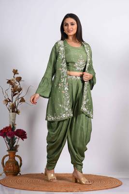 Green Crop Top With Jacket With Punjabi Salwar Suit 4