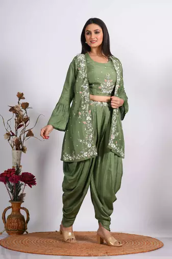 Green Crop Top With Jacket With Punjabi Salwar Suit