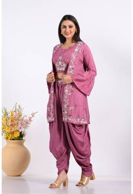 Purple Crop Top With Jacket With Hand Embroidery Punjabi Salwar Suit 1