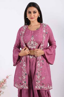 Purple Crop Top With Jacket With Hand Embroidery Punjabi Salwar Suit 2