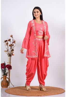 Pink Crop Top With Jacket With Punjabi Salwar Suit 1