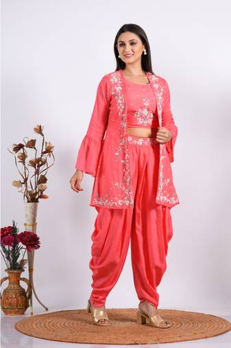 Pink Crop Top With Jacket With Punjabi Salwar Suit